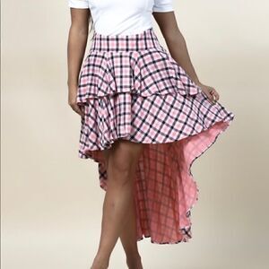 Coral Plaid High Low Skirt